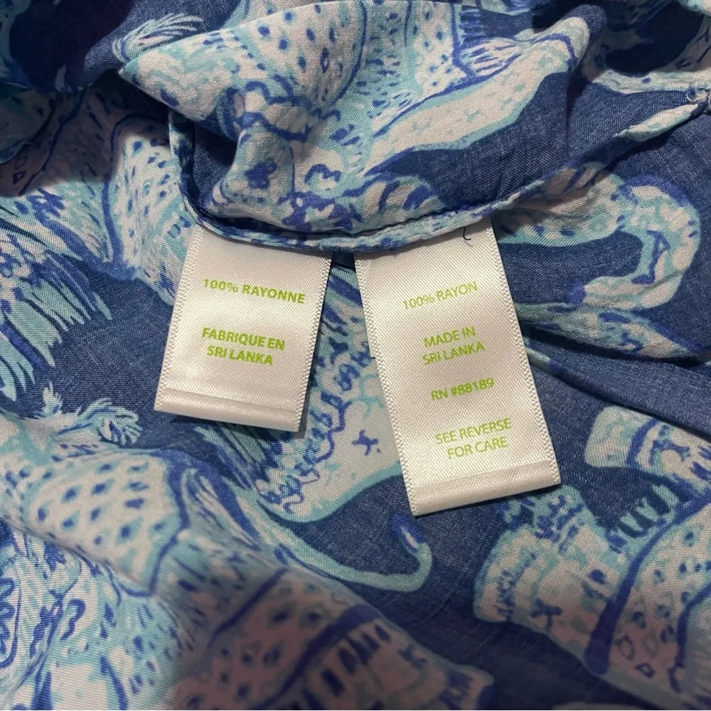 Lilly Pulitzer Martinique Joy Ride Blue Elephant Print Top Women’s Large - Picture 7 of 7